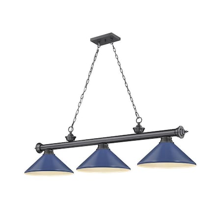 Z-Lite Cordon 3 Light Billiard, Bronze Plate & Navy Blue 2306-3BP-MNB